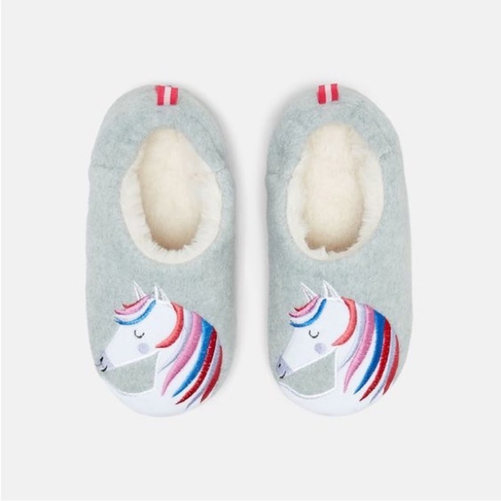 Joules Gray Unicorn Slippers with Vibrant Mane